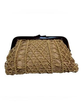 Vintage Mister Ernest Knotted Beige Macrame Clutch Resin Frame - Made in Italy